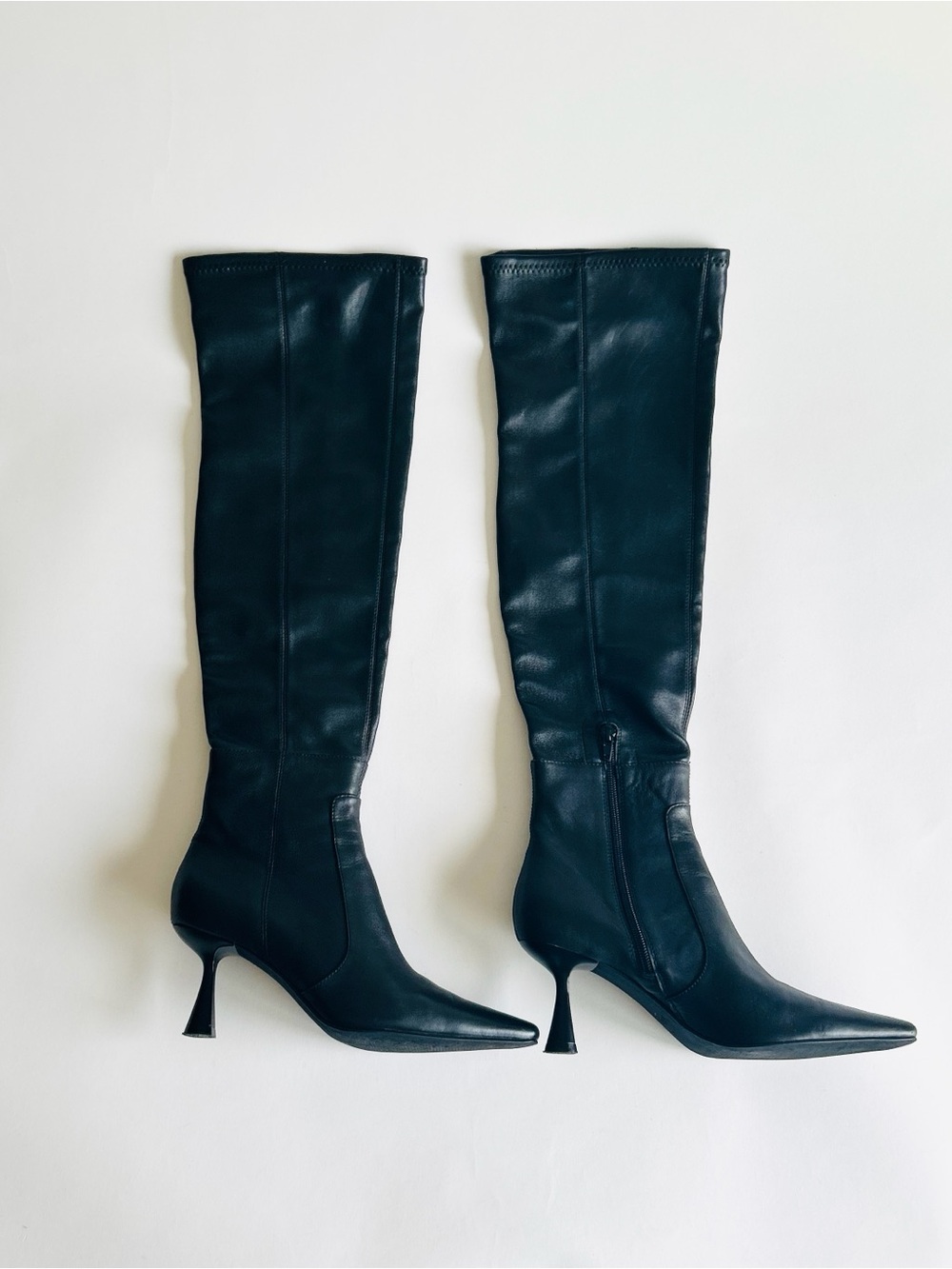 Wittner Petrova Black Stretches Leather Kitten Heel Over The Knee Boots Size 8.5